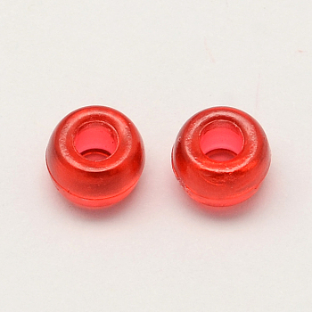 Transparent Acrylic European Beads, Large Hole Barrel Beads, Red, 9x6mm, Hole: 4mm, about 1800pcs/500g