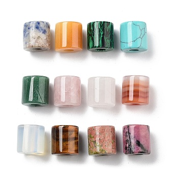 Natural & Synthetic Mixed Gemstone European Beads, Large Hole Beads, Column, 15.5~17x16mm, Hole: 5.5mm
