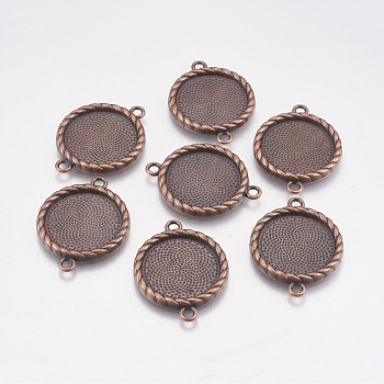 Zinc Alloy Cabochon Connector Settings, DIY Findings for Jewelry Making, Flat Round, Red Copper, Cadmium Free & Nickel Free & Lead Free, Size: about 33mm long, 25mm wide, 3mm thick, hole: 2mm, tray: 20mm