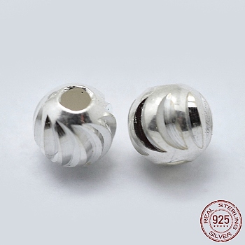 925 Sterling Silver Corrugated Spacer Beads, Round, Silver, 4x3.5mm, Hole: 1mm, about 50pcs/5g