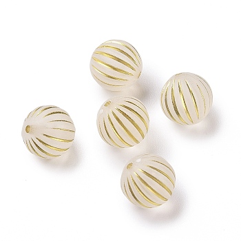Plating Acrylic Beads, Golden Metal Enlaced, Frosted, Round, Floral White, 12mm, Hole: 1.6mm, about 490pcs/500g