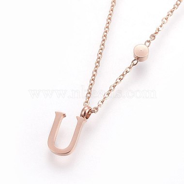 304 Stainless Steel Initial Pendant Necklaces(NJEW-G321-04RG-U)-2
