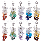 10Pcs 5 Styles Natural & Synthetic Gemstone Chip Pendant Decorations, with 304 Stainless Steel Lobster Claw Clasps, 52mm, 2pcs/style(PALLOY-FH00068)