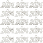 50Pcs Alloy Charms, Number 2024, Platinum, 18~19x32~33x2mm, Hole: 3mm(FIND-SC0007-04P)