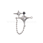304 Stainless Steel Cubic Zirconia Pendants, Star Charms, Ion Plating(IP), Stainless Steel Color, 35x29mm(STAS-OY003-98G)