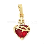Glass with Brass Micro Pave Cubic Zirconia Pendants, Heart Charms, Long-Lasting Plated, Cadmium Free & Lead Free, Golden, 20.5x12x17.5mm, Hole: 6x4mm(KK-P343-06G)
