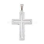 304 Stainless Steel Pendants,  Cross with Radiant Line Charms, Brushed Finish, Stainless Steel Color, 46.5x30x2.5mm, Hole: 9x5mm(STAS-B137-05P)