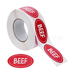 Adhesive Sticker Meat Labels, for Envelopes, Bubble Mailers and Bags, Oval with Word Pattern, Red, 25x45x0.2mm, 500pcs/roll(DIY-WH0308-745A)