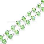 Handmade Electroplate Glass Beaded Chains, with Platinum Plated Iron Eye Pin, Unwelded, Lime Green, 39.37 inch(100cm), Beads: 8x6mm(AJEW-JB00529-08)