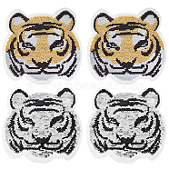 Computerized Embroidery Sew on Patches, Reversible Sequin Appliques, Tiger's Head, Yellow, 220x194x1.2mm(PATC-WH0007-15)