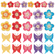 28Pcs 14 Style Plum Blossom & Butterfly Pattern Computerized Embroidered Cloth Patch, Adhesive/Sew on Patches, Costume Accessories, Mixed Color, 48~80x48~80x1~2mm(DIY-NB0008-37)