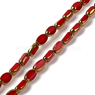 Electroplate Opaque Color Glass Beads Strands, Faceted, Oval, FireBrick, 7x4.5x3.5mm, Hole: 1mm, about 50pcs/strand, 12.99''(33cm)(EGLA-Q127-A01-02K)
