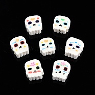 Handmade Polymer Clay Beads, Skull, Mixed Color, 8.5~12x8.5~10.5x4~5mm, Hole: 1.4~1.6mm(CLAY-N010-091B)
