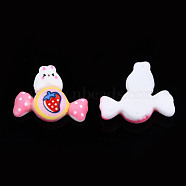 Opaque Resin Cabochons, Rabbit with Candy, Hot Pink, 16.5x20x5.5mm(CRES-N018-045)