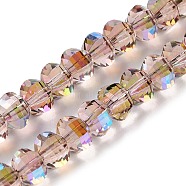 Transparent Electroplate Glass Beads Strands, AB Color Plated, Faceted, Rondelle, Rosy Brown, 7.8x5.8~6.3mm, Hole: 1.5mm, about 80pcs/strand, 18.31''~19.88''(46.5~50.5cm)(GLAA-Q099-C01-04)