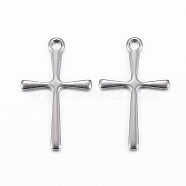 304 Stainless Steel Pendants, Cross, Stainless Steel Color, 16x9.5x0.5mm, Hole: 1mm(STAS-G179-13P)