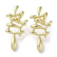 Rack Plating Brass Flower Stud Earrings, Lead Free & Cadmium Free, Real 18K Gold Plated, 51x24mm(EJEW-M237-07G)