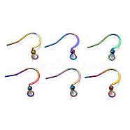 Ion Plating(IP) 304 Stainless Steel French Earring Hooks, Flat Earring Hooks, Ear Wire, with Beads and Horizontal Loop, Rainbow Color, 16x18mm, Hole: 2mm, 22 Gauge, Pin: 0.6mm, bead: 2mm(STAS-S119-014B)