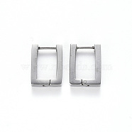 304 Stainless Steel Huggie Hoop Earrings, Rectangle, Stainless Steel Color, 15x12.6x3mm, Pin: 1mm(X-STAS-S103-22P)