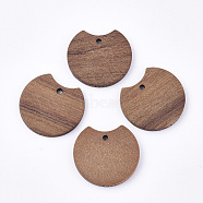 Undyed Walnut Wood Pendants, Half Round, Saddle Brown, 23x25x3mm, Hole: 1.8mm(WOOD-T023-04)