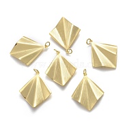 Rack Plating Brass Pendants, with Jump Rings, Textured, Rhombus, Golden, 32x26.5x2.5mm, Hole: 3.5mm(KK-E784-12G)