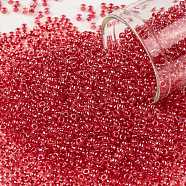 TOHO Round Seed Beads, Japanese Seed Beads, (355) Inside Color Crystal/Siam Lined, 11/0, 2.2mm, Hole: 0.8mm, about 5555pcs/50g(SEED-XTR11-0355)