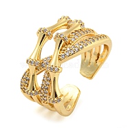 Criss Cross Shape Brass Micro Pave Cubic Zirconia Open Cuff Ring, Long-Lasting Plated, Cadmium Free & Lead Free, Real 18K Gold Plated, US Size 9 1/2(19.3mm)(RJEW-Q782-05G)