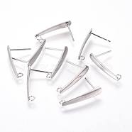 304 Stainless Steel Ear Stud Components, with Loop, Stainless Steel Color, 20x4mm, Hole: 1.8mm, Pin: 0.9mm(STAS-F222-036)