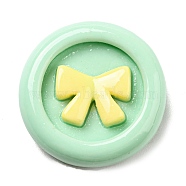 Opaque Resin Cabochons, Flat Round with Bowknot, Pale Green, 22x6mm(CRES-P025-B04)