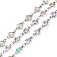 Rainbow Color 304 Stainless Steel Link Chains, Soldered, Heart, 10x5~5.5x1.5mm(STAS-P219-08M)