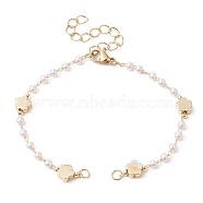 Imitation Pearl & Flower Brass Link Chain Bracelet Making, with Lobster Claw Clasp, Fit for Connector Charms, Golden, 6-1/2 inch(16.4cm)(AJEW-JB01150-35)
