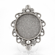 Vintage Adjustable Iron Finger Ring Components Alloy Flower Cabochon Bezel Settings, Cadmium Free & Lead Free, Antique Silver, Flat Round Tray: 20mm, 17mm(PALLOY-O039-10AS)