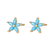 Cubic Zirconia Flower Stud Earrings, Golden 925 Sterling Silver Post Earrings, Cyan, 7.2mm(FY1254-5)