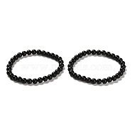 Natural Shungite Round Beaded Stretch Bracelets, Inner Diameter: 2-1/2 inch(6.2cm)(BJEW-NH0001-01C)