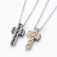 304 Stainless Steel Pendant Necklaces, with Lobster Claw Clasps, Cross, Mixed Color, 17.6 inch~18.3 inch(44.9~46.5cm), Pendant: 25x14x4.5mm(NJEW-O112-11)