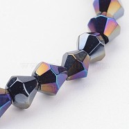 Glass Beads Strands, Bicone, Black, AB Color Plated, 4mm, Hole: 1mm, about 70pcs/strand, 10.63 inch(X-GB4mm27Y-AB)