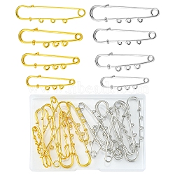 16Pcs 8 Style Stainless Steel Safety Pins Brooch Findings, Kilt Pins with 3 Loop, Golden & Stainless Steel Color, 50~70x14.6x1.5mm, 2Pcs/style(STAS-YW0001-37)