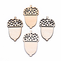 Unfinished Natural Poplar Wood Big Pendants, Laser Cut Wood Shapes, Acorns, Antique White, 59.5x38x2mm, Hole: 1.5~3.5mm(WOOD-S045-119)