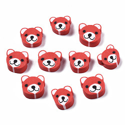 Handmade Polymer Clay Beads, Bear, Red, 8~11x9~11x4mm, Hole: 1.5mm(CLAY-S096-004E)