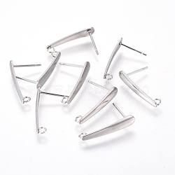 Non-Tarnish 304 Stainless Steel Ear Stud Components, with Loop, Stainless Steel Color, 20x4mm, Hole: 1.8mm, Pin: 0.9mm(STAS-F222-036)