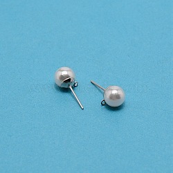 304 Stainless Steel Stud Earring Findings, with Acrylic Imitation Pearl Beads and Loop, Stainless Steel Color, 19.5x9mm, Hole: 1mm, Pin: 0.8mm(STAS-WH0029-02C-02)