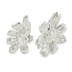 Non-Tarnish 304 Stainless Steel Stud Earrings for Women, Flower, Stainless Steel Color, 21.5x13mm, 26x17mm(EJEW-S227-39P)