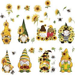 8 Sheets 8 Styles PVC Waterproof Wall Stickers, Self-Adhesive Decals, for Window or Stairway Home Decoration, Rectangle with Sunflower & Bees, Gnome Pattern, 200x145mm, about 1 sheet/style(DIY-WH0345-047)