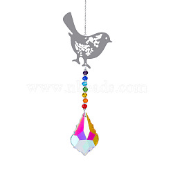 Metal Big Pendant Decorations, Hanging Sun Catchers, Chakra Theme K9 Crystal Glass, Bird, Colorful, 380mm(HJEW-PW0001-007H)