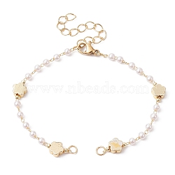 Imitation Pearl & Flower Brass Link Chain Bracelet Making, with Lobster Claw Clasp, Fit for Connector Charms, Golden, 6-1/2 inch(16.4cm)(AJEW-JB01150-35)