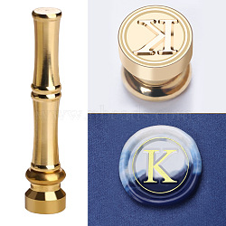 Golden Tone Brass Wax Seal Stamp Head with Bamboo Stick Shaped Handle, for Greeting Card Making, Letter K, 74.5x15mm(STAM-K001-05G-K)