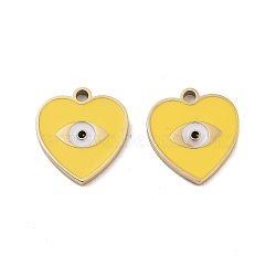 Ion Plating(IP) 316 Surgical Stainless Steel Charms, with Enamel, Heart with Eye Charms, Real 18K Gold Plated, Gold, 10x10x1.5mm, Hole: 1mm(STAS-U014-62G-01)