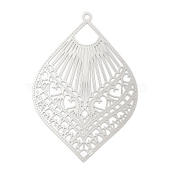 304 Stainless Steel Filigree Big Pendants, Etched Metal Embellishments, Teardrop Charm, Stainless Steel Color, 59.5x40x0.2mm, Hole: 1.8mm(X-STAS-K257-04P)