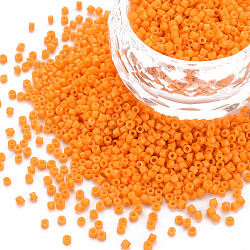 Glass Cylinder Beads, Seed Beads, Baking Paint, Round Hole, Orange, 1.5~2x1~2mm, Hole: 0.8mm, about 45000pcs/bag, about 1pound/bag(SEED-S047-A-005)