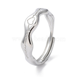 Non-Tarnish 304 Stainless Steel Heart Beat Adjustable Rings, Stainless Steel Color, Inner Diameter: 17.5mm(RJEW-D006-16P)